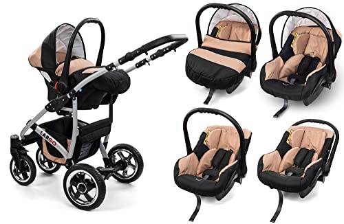 Kinderwagen Buggy Set Autostoel 3 in 1 Reissysteem Kinderwagen (Roze & Zwart, 3in1 met autostoel) - Afbeelding 6