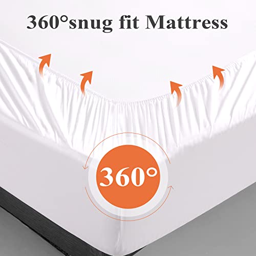 100% Bamboo Cooling Fitted Sheet 1Pack Queen Size Only, 400 Thread Count Fitted Sheet White,16" Deep Pocket,Bottom Sheet Colorfast Dyes & Shrink Resistant, Soft & Silky And Breathable For Home & Hotel #TOP5