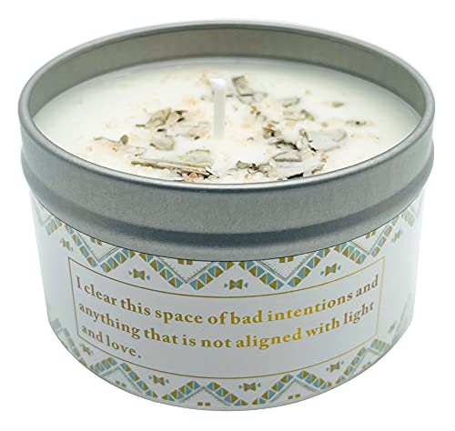 White Sage Candle, Sage Leaf, Himalayan Crystal Salt & Essential Oil, Healing Energy, Crystal Candle #TOP2