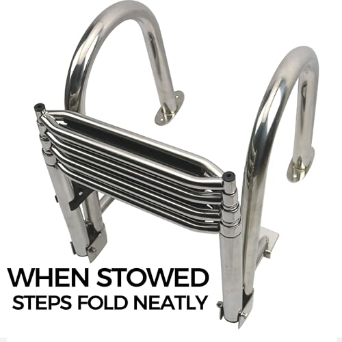 Mojiate 4 Step Pontoon Boat Ladder, Stainless Steel Telescoping Folding Deck Ladder,Rear Entry Heavy Duty Swim with Pedal and Handrails.