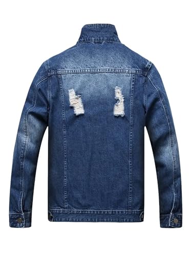 Huang's Men's Denim Jacket with Distressed Ripped Details Classic Fit Non - Stretch Fabric Cool Stylish Caual Coat (US, Alpha, XX-Large, Regular, Regular, Y118) — view 2