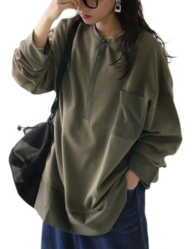 [antiqua] [アンティカ] ヘンリーネック ドッキング トップス レディース ZA-00243 Onesize 02 カーキ