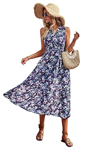 Robe vintage col en V et volants avec imprimé floral romantique