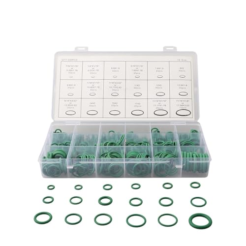 Tidevib 530Pcs Car O for Ring Seal Kit for R134a for Auto Air Conditioning System, Rubber Gasket Set with 18 Sizes, Green, Includes Storage Box