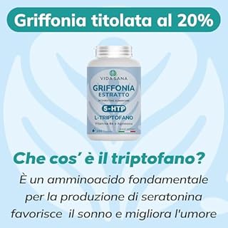 Integratore Griffonia 5-HTP Alto Dosaggio – Triptofano Naturale per Rilassamento, Benessere Mentale e Normale Tono dell’Umore – Serotonina Support Formula naturale – 200 Capsule