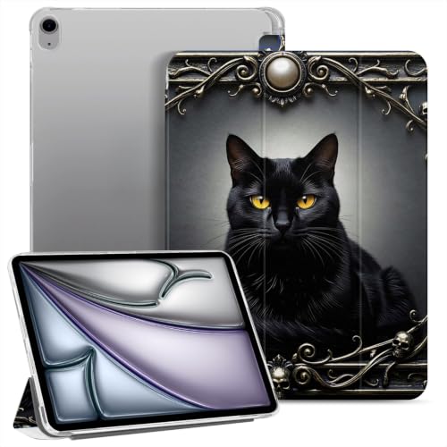 Punmada Case for iPad Air 11 inch 2024 Powered By The M2 Bionic Chip Trifold Stand Auto Wake/Sleep TPU Protection Stand Clear Back Cover,Gothic Black Cat Mystical Elegant Feline