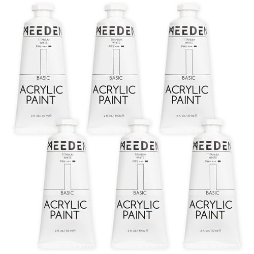 MEEDEN Titanium White Acrylic Paint - Heavy Body Acrylic White Paint Tubes- Large Valume 6 x 60ml/2 fl oz Paints for Beginners, Adults