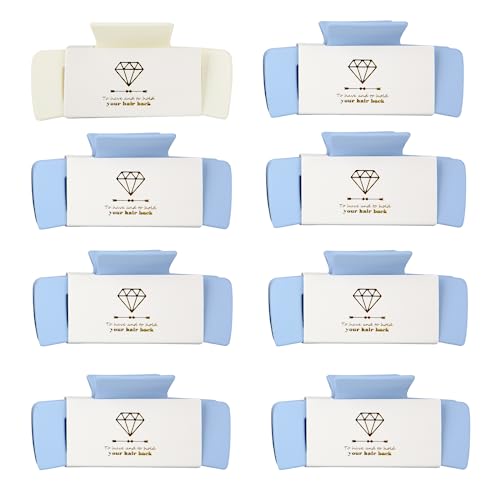 Loanzeg 8pcs Bridesmaid Proposal Gifts 4.1 Inch Square Set of 8 Bachelorette Hair Claw Clips ideas Bridal Shower Gift for Wedding Party Favors (White&Dusty Blue)