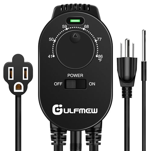 Plug in Thermostat for Heater, Thermostat Plug Outlet with 4.9FT Power Cord, Heating and Cooling Thermostats Outlet with Temperature Probe for Space Heater, Greenhouse Fan(Black,1 Pcs)