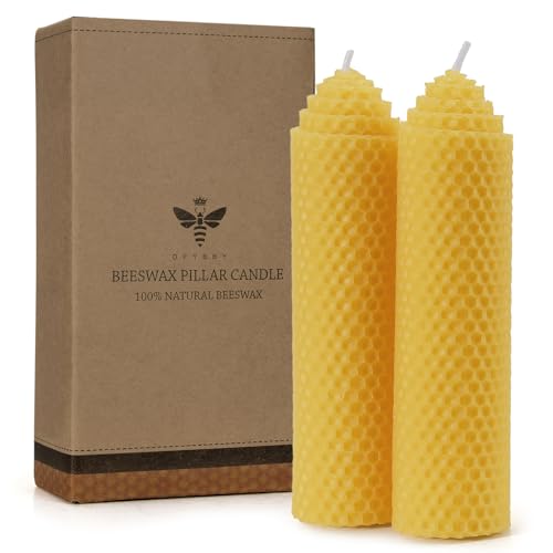 DEYBBY 1.5×6 inch Yellow Natural Beeswax Pillar Candles Set of 2