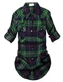 Match Womens Button Down Flannel Plaid Shirts roll up Long Sleeve Shackets Business Blouse Top (X-Large, Checks#2)