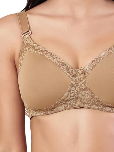 Image of Women's Seamless Padded Bra | Full Coverage | Cotton Stretch Fabric and Nylon Lace | Broad Adjustable Straps