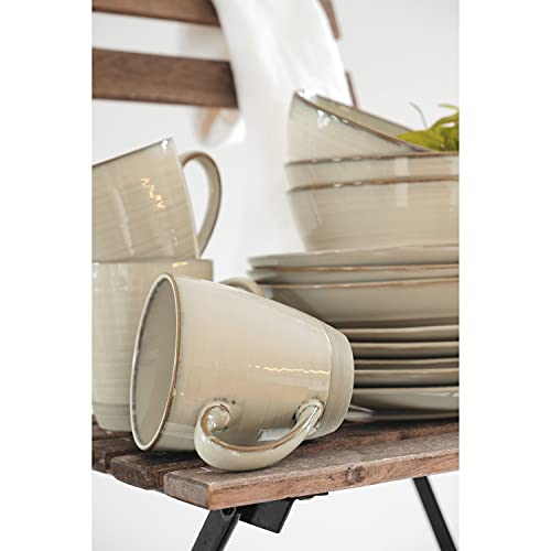 MÄSER 931818 Serie Nottingham Vintage Geschirr-Set für 4 Personen, 12-teiliges Frühstücksservice mit unregelmäßig runden Formen im Retro Look, Steinzeug, Beige