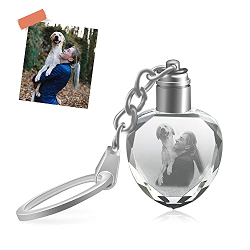 Customized Crystal Keychain, Personalized Picture Key Chain with LED Light, Best Custom Gift -Heart