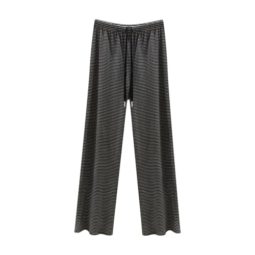 Pajamas Striped Pants for Women Loose Wide Leg Fashion Y2k Casual Trousers Lounge Pjs Pants Dark Gray
