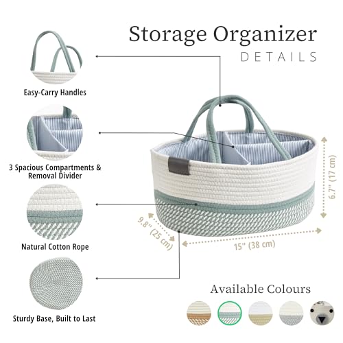 DECOMOMO Baby Caddy Organizer, Diaper Caddy Basket, Baby Baskets for Baby Shower (Sage Green & White, Large) by DECOMOMO - Image 3