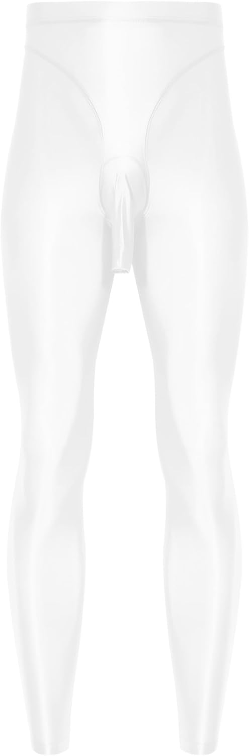 ranrann Men's Glossy Compression Leggings with Openings Shiny Oil Silky Tights for Special Nights