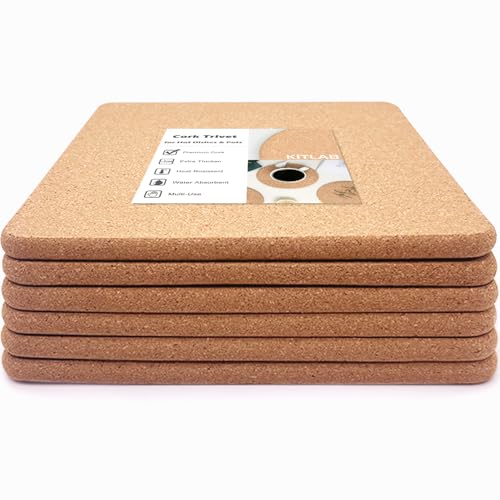 KITLAB Cork Trivets for Hot Dishes, Hot Pots and Pans, 8 Inch 6 Pcs
