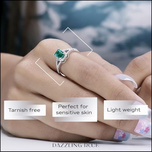 Dazzlingrock Collection 7x5mm Emerald Cut Lab Created Emerald & Round White Diamond Halo Split Shank Engagement Ring for Women in Solid Gold2