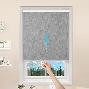 GENIMO 100% Blackout Roller Window Shades, Window Blinds Cordless with Thermal Insulated, UV Protection Fabric, Mini French Door Blinds for Home, Office, Bedroom, Easy to Install, Grey, 10″ W X 75″ H