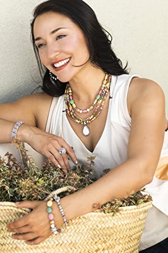 American West Sterling Silver Pastel Tone Gemstone Beaded Magnetic Women's Strand Necklace 17 Inch #TOP1