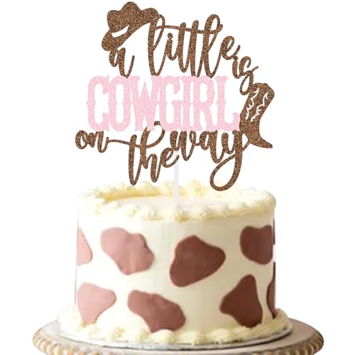 A Little Cowgirl Is On The Way Cake Topper Girl Baby Shower Decoration Western Themed Party Supplies Pink