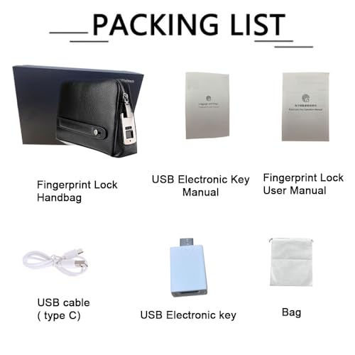 Welaso Fingerprint Lock Leather Handbag,Anti Theft Waterproof Genuine Leather Clutch Bag Wallet for Man Woman (Black)