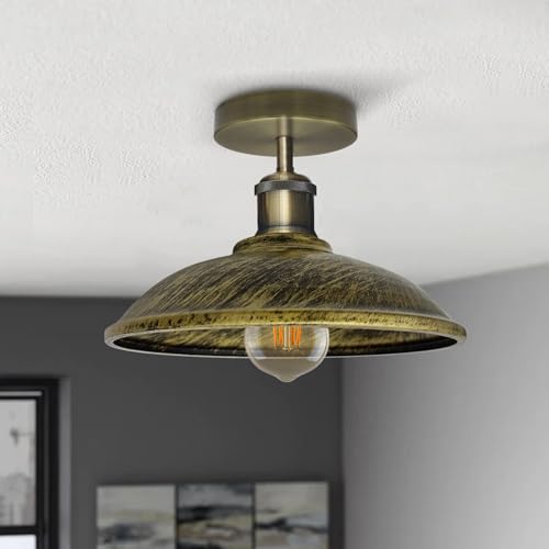 LEDSone Industrial-Semi Flush Mount Vintage Ceiling Light Industrial Metal 24cm Lampshade Ceiling Light Mini Pendant Lighting for Farmhouse Porch Kitchen Bathroom - Image 3