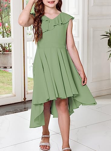 Blibean Girl Summer Dresses Tween Kid Party Clothes Semi Formal Dress Toddler Outfit Sleeveless Ruffled Clothing For Special Occasions Vestidos Niñas Size 6-7 Years Medium Green #TOP1