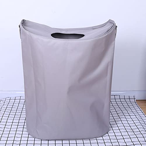 Cesta de lavandería plegable de tela Oxford gris con mango de aluminio resistente 3