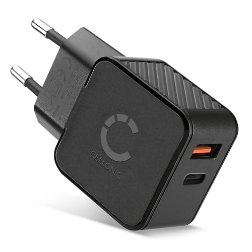CELLONIC Cargador universal con puertos USB C y USB A de color negro - Adaptador de corriente USB C...