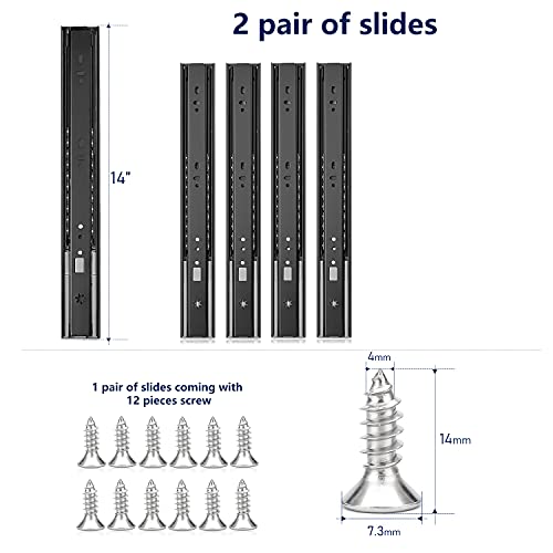Image of Ravinte 14 Inch Soft Close Drawer Slides 2 Pairs 4 Pack Black Full Extension Ball Bearing Drawer Glide Side Mount