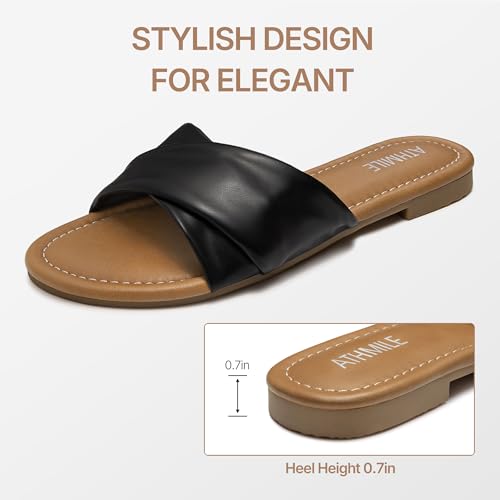 Image of ATHMILE Sandals for Women 2026 Dressy Summer Flat | Comfortable Fashion Beach Cute Ladies Slides Leather Casual Dress Women's Sandals Size 6-11