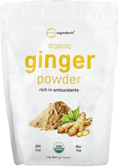 Organic Ground Ginger Powder, 2 Pounds (32 Ounce), Great Flavor and Highly Aromatic, Fine Loose Powder for Better Mixing without Settling, Best for Cooking, Baking, Tea & More, Product of India