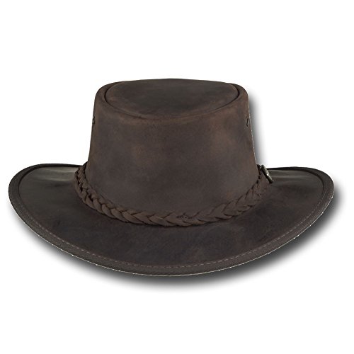 Barmah Hats Foldaway Bronco Leather Hat 1060Bl / 1060Br / 1060Ru (Xlarge, Brown) #TOP2