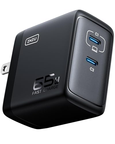 INIU 2 USB C Ports 65W GaN Charger - Compact Foldable PD PPS USB C Wall Charger for MacBook Pro/Air, Dell XPS 13, iPad Pro, Samsung Galaxy S23, Note 20/10+, iPhone 16/15/14, Steam Deck