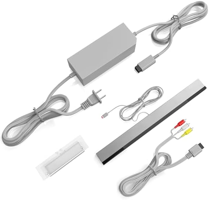 3 in 1 Wii Wired Motion Sensor Bar + AC Power Supply Adapter Cord + Composite Audio Video Cable Compatible with Nintendo Wii (Not for Wii U)