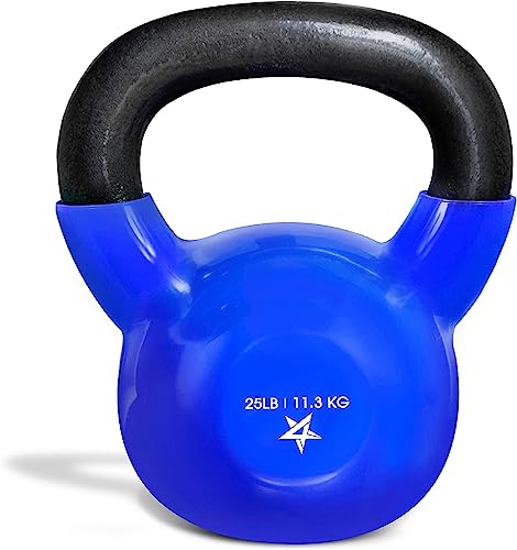 Yes4All Kettlebell, 25 lb Vinyl Coated Cast Iron Strength Training Kettlebells for Home Gym Exercises, Heavy Weights Gym, Fitness, Full Body Workout Equipment, Push up, Grip, Strength Training - Blue by Yes4All - Used condition - US$40.87