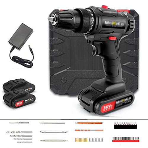 lxiluv Akku-bohrschrauber-Set, 36-v-akku-bohrschrauber Mit Akku Und Ladegerät, 25-Gang-drehmomenteinstellung, Doppelgeschwindigkeit, Bohrschrauber Zum Bohren Von Holz Metall,2batteries