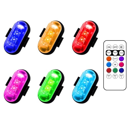 Wireless LED Strobe Lights with Remote Control,USB Charing 8 Colors Anti-Collision Light,Waterproof High Brightness Led for Car Motorcycle Bike Drone Aircraft (6), Black