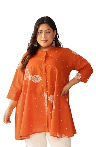 Image of Janasya Women's Plus Size Pure Cotton Floral Printed A-line Tunic