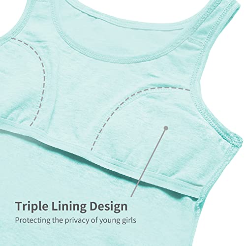 Image of QBK 6-16Years Girls Tank Top with Built in Bra Training Bras Cotton Camisole Built in Bra Undershirts with Shelf Bra