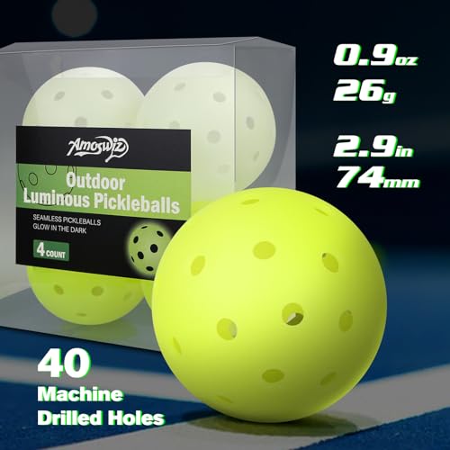 Amoswiz Glow in The Dark Pickleball Balls, Upgraded Seamless Outdoor Pickleballs 4 Pack, Luminous Pickle Balls, High Visibility & Durable for Training - Thumbnail 5