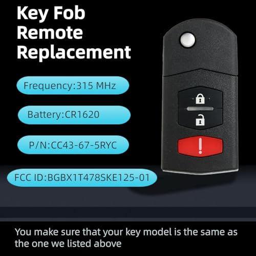 Soovgle Key Fob Remote Replacement Compatible with 2006-2015 Mazda 5/2011-2015 Mazda 2 3/2007-2013 CX7 CX9 Keyless Entry Remote Car Key（BGBX1T478SKE125-01） by Soovgle - Image 3