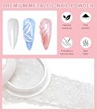 BISEHNGYF 6 pudełek chrom do paznokci, lustrzany proszek do manicure i paznokci różowy/złoty/chromowany połysk i mikroperły (białe)