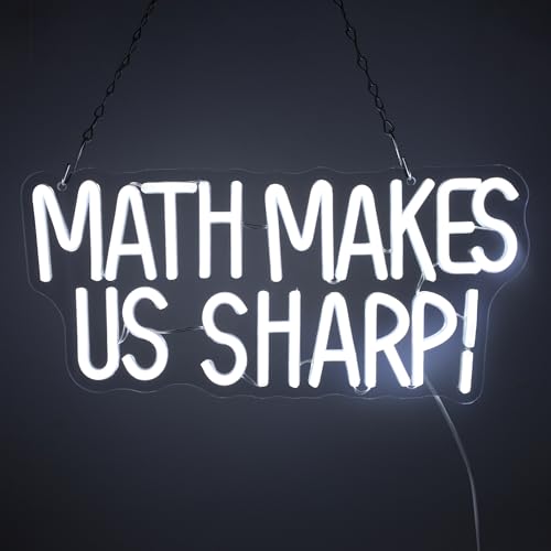 Image of Math Makes Us Sharp Neon Sign,Math Neon Lights for Classroom Decor,USB Powered LED Light Up Signs for Bedroom,Study Room,Party Decorations,Gift for Student,Teachers