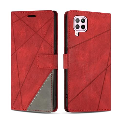 SONWO Handyhülle für Huawei P40 Lite Hülle Premium PU Leder Handyhülle Wallet Silikon Schutzhülle Klapphülle für Huawei P40 Lite Rot