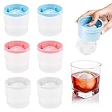 Zatixbu 6PCS Ice Ball Mould Set - Round Ice Cube Moulds for Whiskey & Cocktails, Reusable Silicone Sphere Maker, Easy Release, 6cm Freezer Mold for Home Bar Party Drinks (Blue, White, Pink)