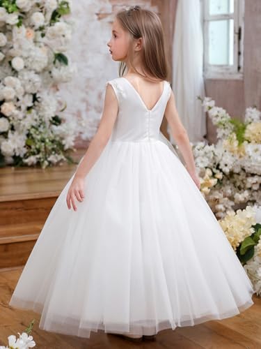 Fancy Sequin Beaded Girls Pageant Ball Gown Lace V Back Flower Girl Dress for Wedding3