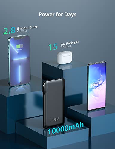 Tg90° Cell Phone External Battery Packs 10000Mah Power Bank With Built In Lightning Cable Portable Charger Battery Backup Compatible With Iphone Android Phone Power Packs #TOP3